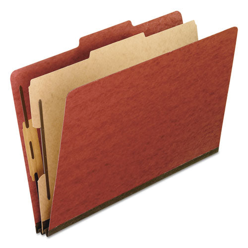 Six-section Pressboard Classification Folders, 2" Expansion, 2 Dividers, 6 Fasteners, Legal Size, Red Exterior, 10/box