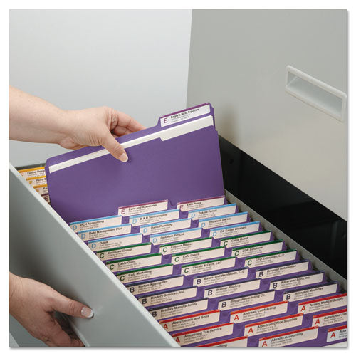 Colored File Folders, 1/3-cut Tabs: Assorted, Letter Size, 0.75" Expansion, Purple, 100/box