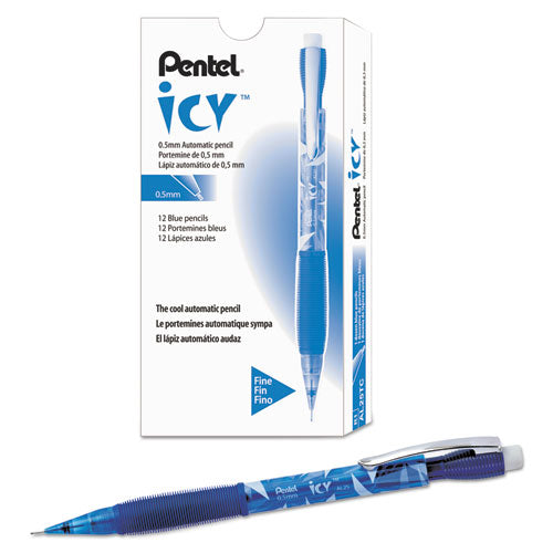 Icy Mechanical Pencil, 0.7 Mm, Hb (#2.5), Black Lead, Transparent Blue Barrel, Dozen