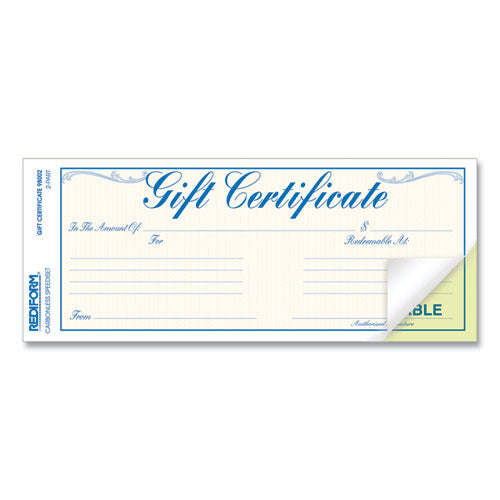 Gift Certificates With Envelopes, 8.5 X 3.67, Blue/gold With Blue Border, 25/pack