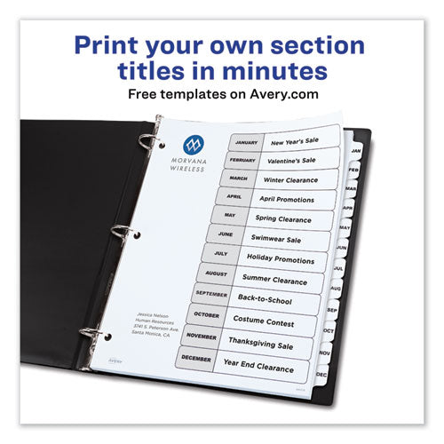 Customizable Toc Ready Index Black And White Dividers, 12-tab, Jan. To Dec., 11 X 8.5, 1 Set