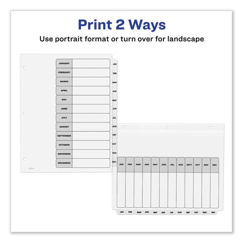 Customizable Toc Ready Index Black And White Dividers, 12-tab, Jan. To Dec., 11 X 8.5, 1 Set