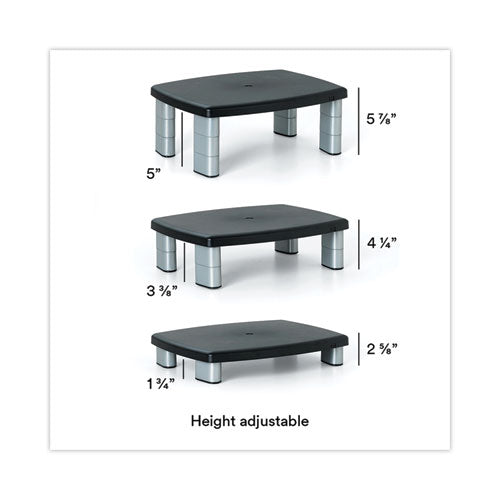 Adjustable Height Monitor Stand, 15" X 12" X 2.63" To 5.78", Black/silver, Supports 80 Lbs