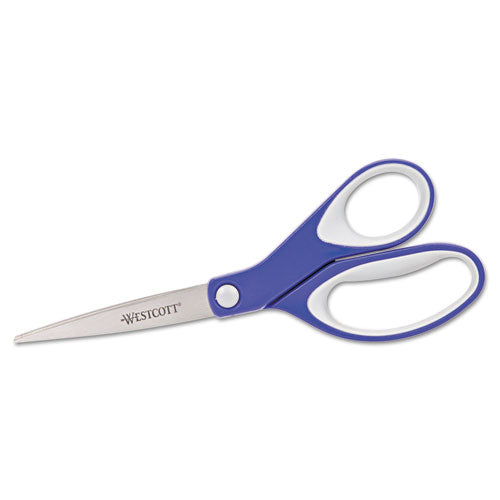 Kleenearth Soft Handle Scissors, 8" Long, 3.25" Cut Length, Blue/gray Straight Handle
