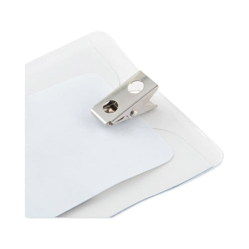 Id Badge Holders With Clip, Vertical, Clear 3.8" X 4.25" Holder, 3.13" X 3.75" Insert, 50/pack
