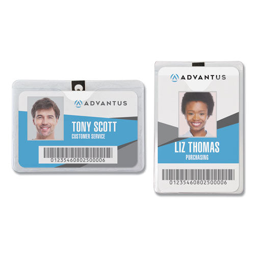 Id Badge Holders With Clip, Vertical, Clear 3.8" X 4.25" Holder, 3.13" X 3.75" Insert, 50/pack