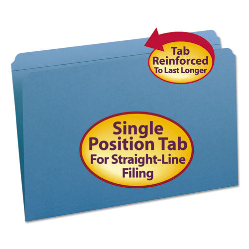 Reinforced Top Tab Colored File Folders, Straight Tabs, Legal Size, 0.75" Expansion, Blue, 100/box