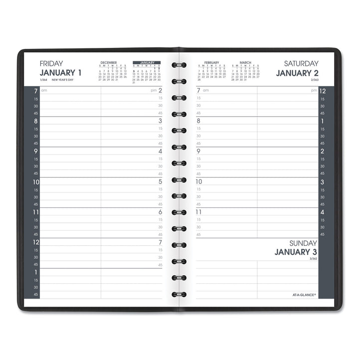 Daily Appointment Book With 15-minute Appointments, One Day/page: Mon To Sun, 8 X 5, Black Cover, 12-month (jan To Dec): 2023