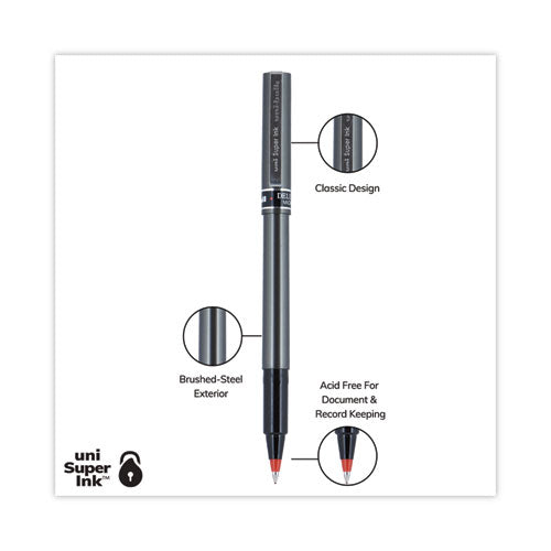 Deluxe Roller Ball Pen, Stick, Micro 0.5 Mm, Red Ink, Metallic Gray Barrel, Dozen
