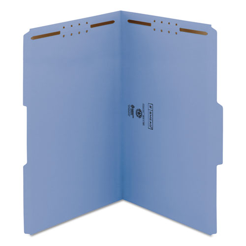 Top Tab Colored Fastener Folders, 0.75" Expansion, 2 Fasteners, Legal Size, Blue Exterior, 50/box