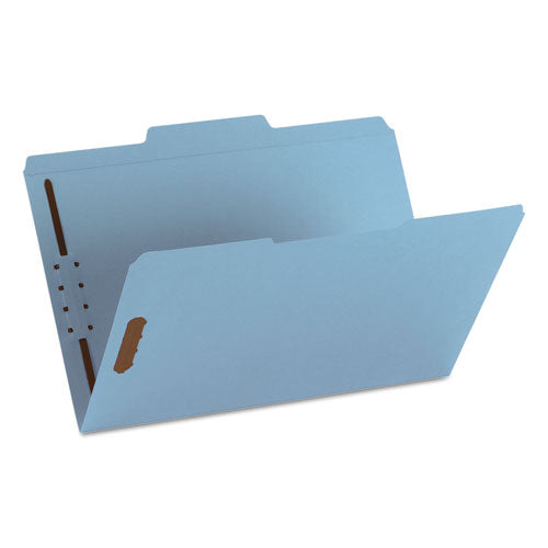 Top Tab Colored Fastener Folders, 0.75" Expansion, 2 Fasteners, Legal Size, Blue Exterior, 50/box