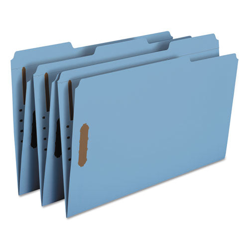 Top Tab Colored Fastener Folders, 0.75" Expansion, 2 Fasteners, Legal Size, Blue Exterior, 50/box