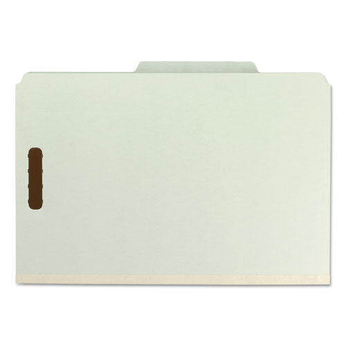 Recycled Pressboard Classification Folders, 2" Expansion, 2 Dividers, 6 Fasteners, Legal Size, Gray-green, 10/box