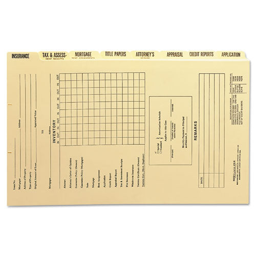 Pressboard Mortgage Folder Dividers, Pre-printed, 1 Fastener, Legal Size, Manila, 7 Dividers/set, 12 Sets