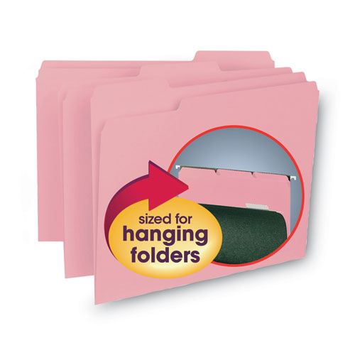 Interior File Folders, 1/3-cut Tabs: Assorted, Letter Size, 0.75" Expansion, Pink, 100/box