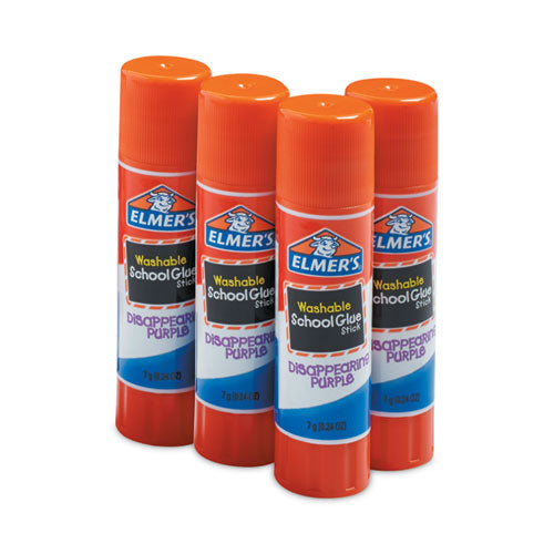 Washable School Glue Sticks, 0.24 Oz, Applies Purple, Dries Clear, 4/pack