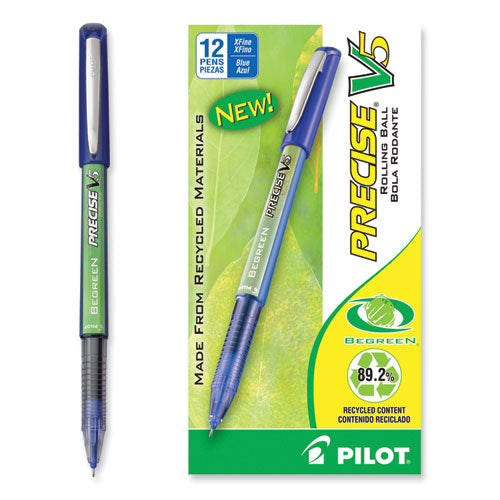 Precise V5 Begreen Roller Ball Pen, Stick, Extra-fine 0.5 Mm, Blue Ink, Blue Barrel, Dozen