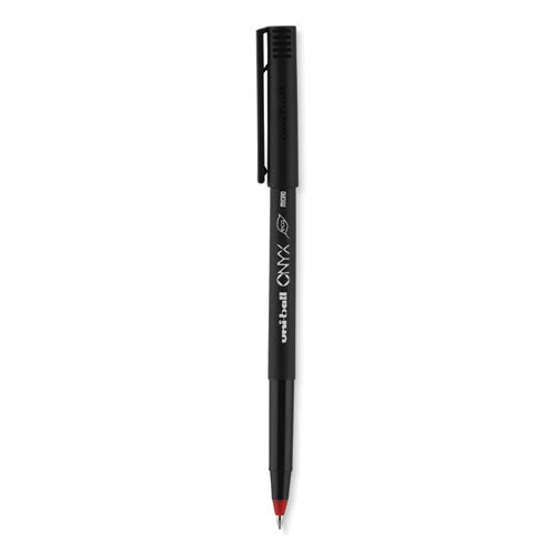 Onyx Roller Ball Pen, Stick, Micro 0.5 Mm, Red Ink, Black Matte Barrel, Dozen