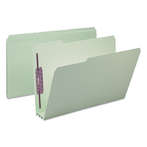 Recycled Pressboard Fastener Folders, 1/3-cut Tabs, Two Safeshield Fasteners, 3" Expansion, Legal Size, Gray-green, 25/box