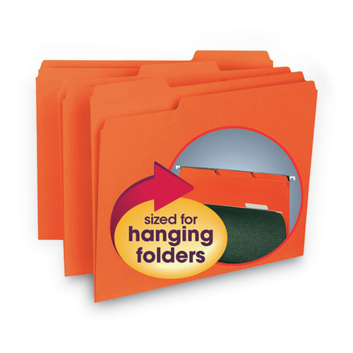 Interior File Folders, 1/3-cut Tabs: Assorted, Letter Size, 0.75" Expansion, Orange, 100/box