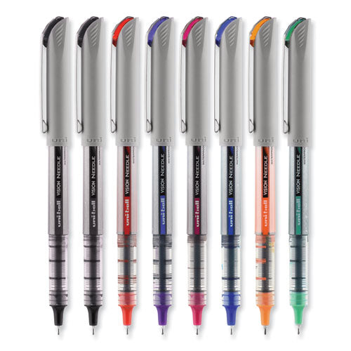 Vision Needle Roller Ball Pen, Stick, Fine 0.7 Mm, Assorted Ink Colors, Silver Barrel, 8/pack