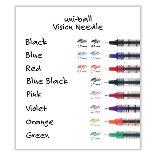 Vision Needle Roller Ball Pen, Stick, Fine 0.7 Mm, Assorted Ink Colors, Silver Barrel, 8/pack