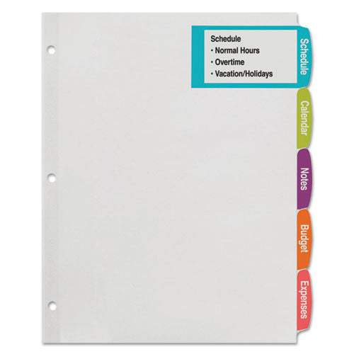 Big Tab Printable Large White Label Tab Dividers, 5-tab, 11 X 8.5, White, 20 Sets