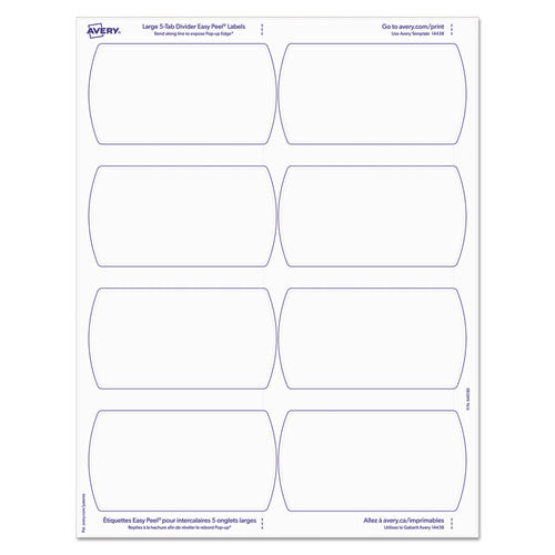Big Tab Printable Large White Label Tab Dividers, 5-tab, 11 X 8.5, White, 20 Sets