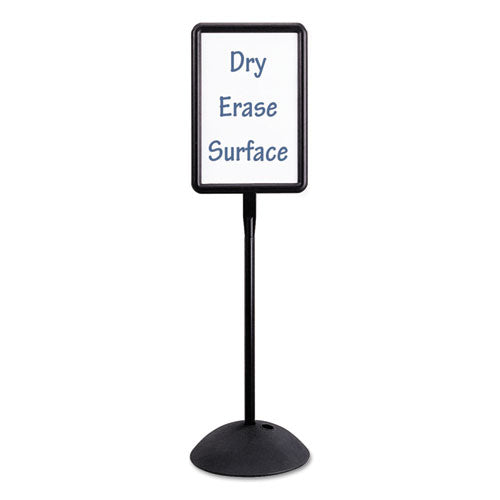 Writeway Double-sided Magnetic Dry Erase Standing Message Sign, Rectangle, 65" Tall Black Stand, 14.25 X 22.25 White Face