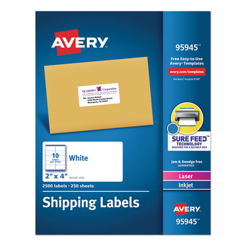 White Shipping Labels-bulk Packs, Inkjet/laser Printers, 5.5 X 8.5, White, 2/sheet, 250 Sheets/box