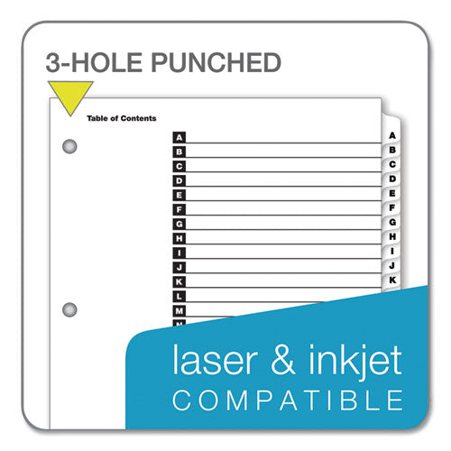 Onestep Printable Table Of Contents And Dividers, 26-tab, A To Z, 11 X 8.5, White, White Tabs, 1 Set