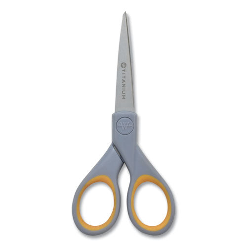 Titanium Bonded Scissors, 5" And 7" Long, 2.25" And 3.5" Cut Lengths, Gray/yellow Straight Handles, 2/pack