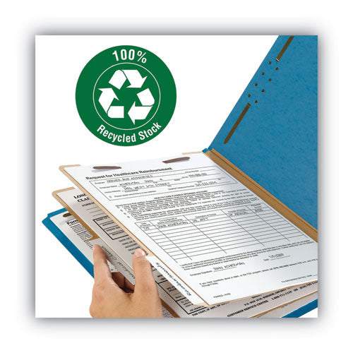 Recycled Pressboard Classification Folders, 2" Expansion, 2 Dividers, 6 Fasteners, Letter Size, Dark Blue, 10/box