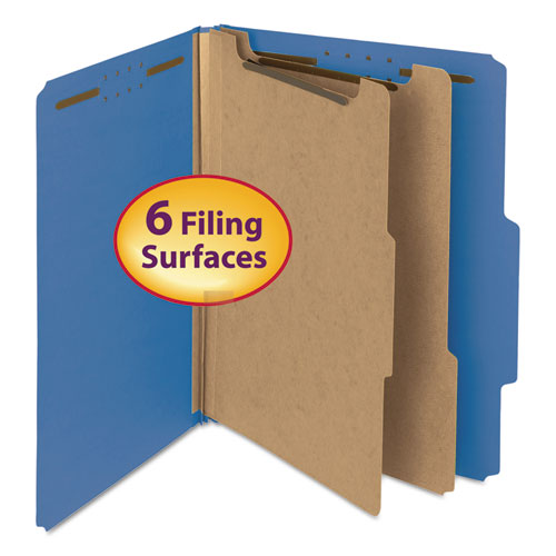 Recycled Pressboard Classification Folders, 2" Expansion, 2 Dividers, 6 Fasteners, Letter Size, Dark Blue, 10/box