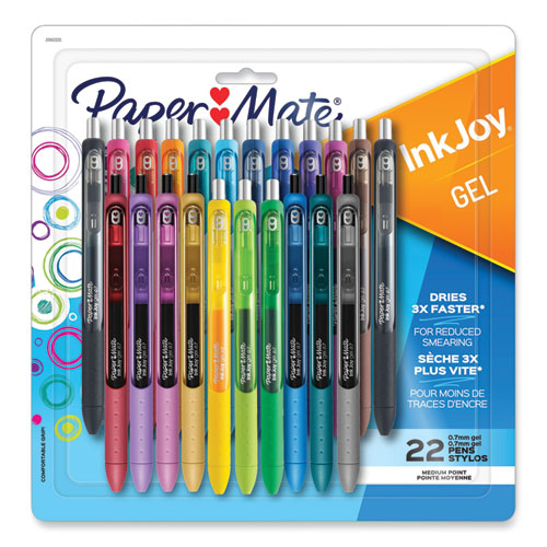 Inkjoy Gel Pen, Retractable, Medium 0.7 Mm, Assorted Ink And Barrel Colors, 22/pack