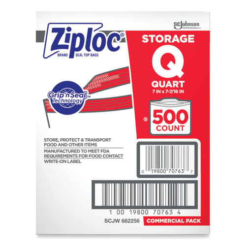 Double Zipper Storage Bags, 1 Qt, 1.75 Mil, 7" X 7.75", Clear, 500/box