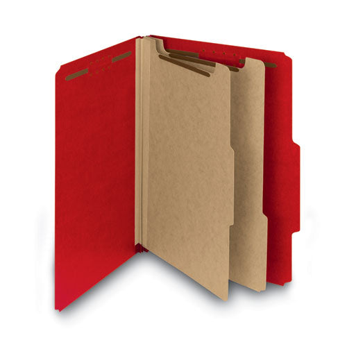Recycled Pressboard Classification Folders, 2" Expansion, 2 Dividers, 6 Fasteners, Letter Size, Bright Red, 10/box