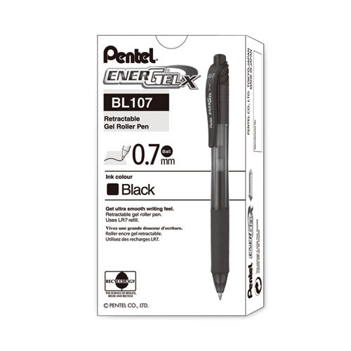 Energel-x Gel Pen, Retractable, Medium 0.7 Mm, Black Ink, Black Barrel, Dozen