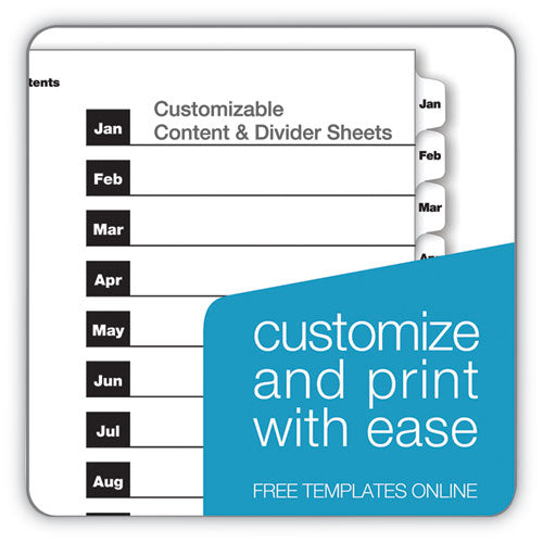 Onestep Printable Table Of Contents And Dividers, 12-tab, Jan. To Dec., 11 X 8.5, White, White Tabs, 1 Set