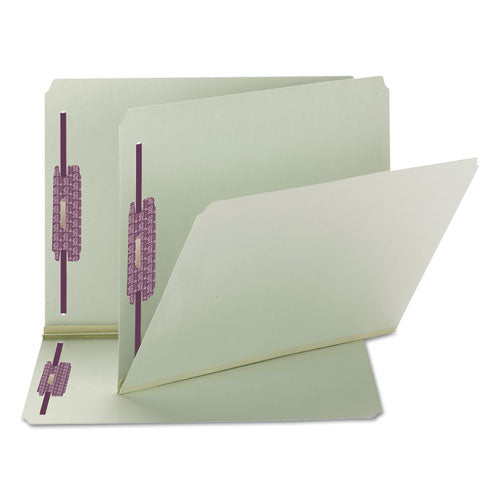 Recycled Pressboard Fastener Folders, Straight Tabs, Two Safeshield Fasteners, 2" Expansion, Letter Size, Gray-green, 25/box