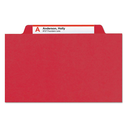 Four-section Pressboard Top Tab Classification Folders, Four Safeshield Fasteners, 1 Divider, Legal Size, Bright Red, 10/box