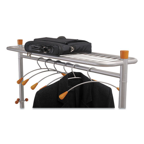 Garment Racks, Two-sided, 2-shelf Coat Rack, 6 Hanger/6 Hook, 44.8w X 21.67d X 70.8h, Silver/wood