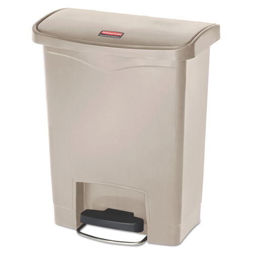 Streamline Resin Step-on Container, Front Step Style, 13 Gal, Polyethylene, Beige