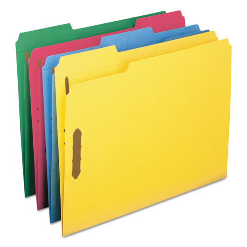 Top Tab Colored Fastener Folders, 0.75" Expansion, 2 Fasteners, Letter Size, Assorted Colors, 50/box