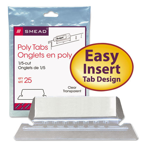 Poly Index Tabs And Inserts For Hanging File Folders, 1/5-cut, White/clear, 2.25" Wide, 25/pack