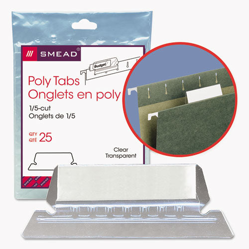 Poly Index Tabs And Inserts For Hanging File Folders, 1/5-cut, White/clear, 2.25" Wide, 25/pack