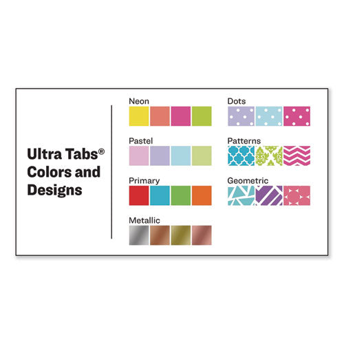 Ultra Tabs Repositionable Tabs, Margin Tabs: 2.5" X 1", 1/5-cut, Assorted Pastel Colors, 48/pack