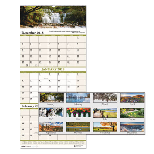 Earthscapes Recycled 3-month Vertical Wall Calendar, Scenic Landscapes Photography, 12.25 X 26, 14-month (dec-jan): 2022-2024