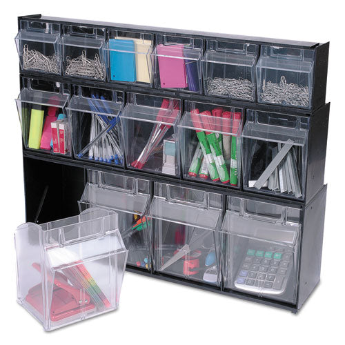 Tilt Bin Interlocking Multi-bin Storage Organizer, 5 Sections, 23.63" X 5.25" X 6.5", Black/clear