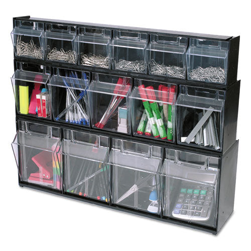 Tilt Bin Interlocking Multi-bin Storage Organizer, 5 Sections, 23.63" X 5.25" X 6.5", Black/clear